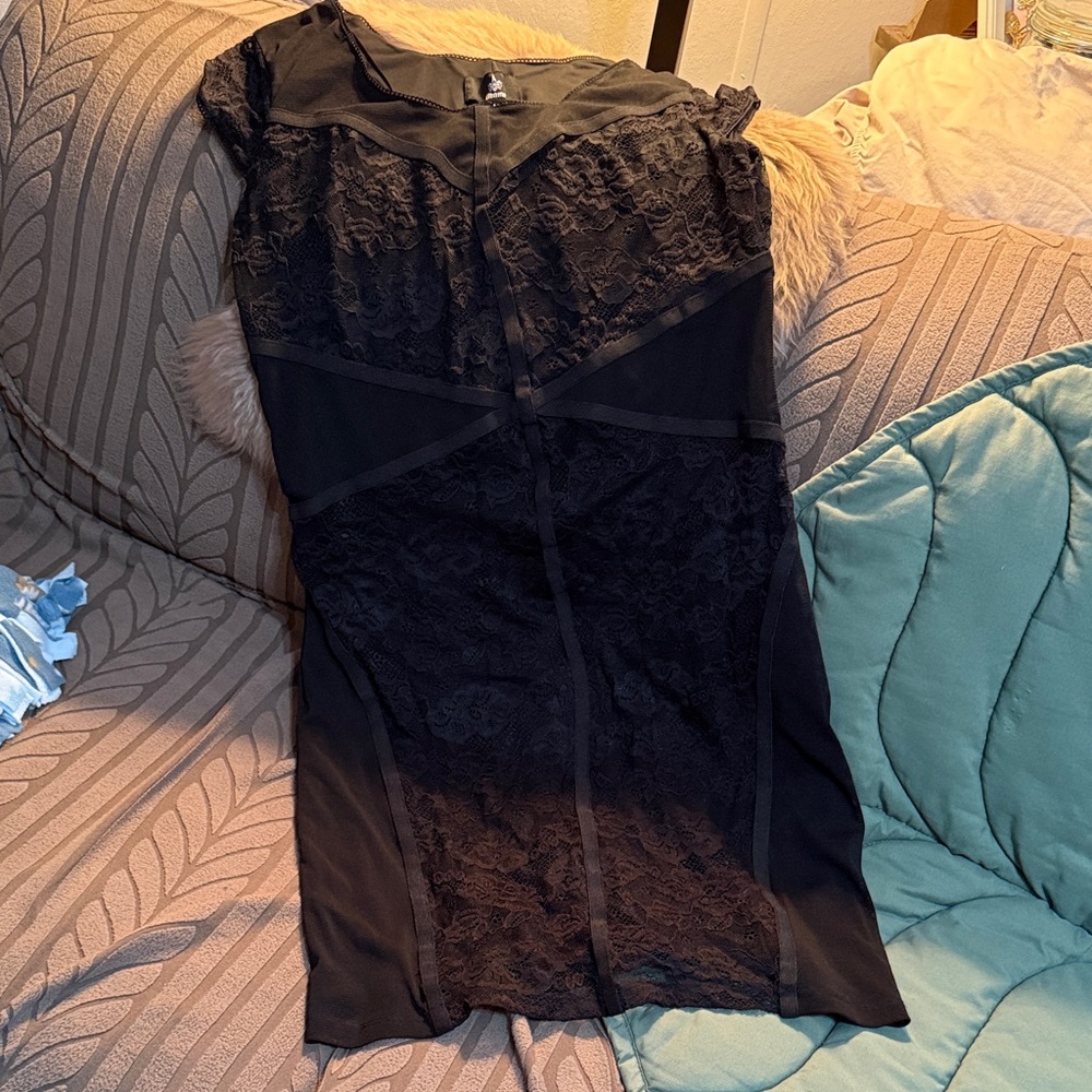 Black Lace Panel Slip Dress NWT